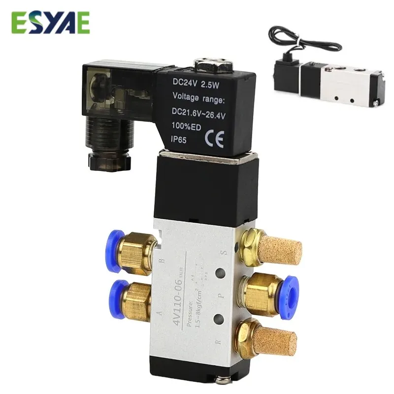 

4V110-06 1/8 Air Solenoid Valve PNEUMAT VALV 5 Way Port 2 Position Gas Pneumatic Electric Magnetic Valves DC12V 24V 110V 220V