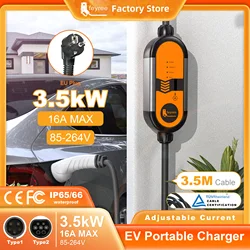 feyree Portable EV Charger Type2 16A 3.5KW EVSE Charging Cable Type1 SAE J1772 EU Plug Controller Wallbox for Electric Car