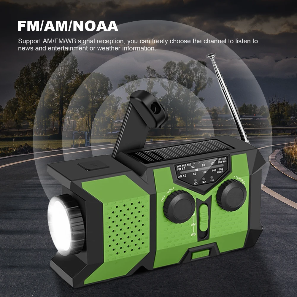 วิทยุมือหมุนฉุกเฉิน วิทยุพลังงานแสงอาทิตย์พร้อม Power Bank SOS ไฟฉาย LED วิทยุพลังงานแสงอาทิตย์สําหรับการตั้งแคมป์กลางแจ้งและเหตุฉุกเฉิน