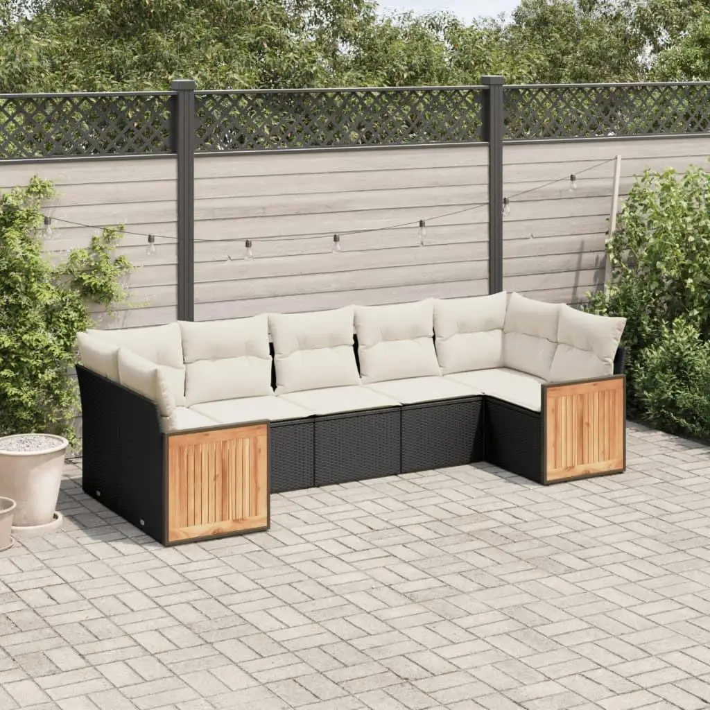 

Black PE Rattan Garden Sofa Set with Large Adjustable Feet Outdoor Lounge Furniture for Patio Yard and Balcony