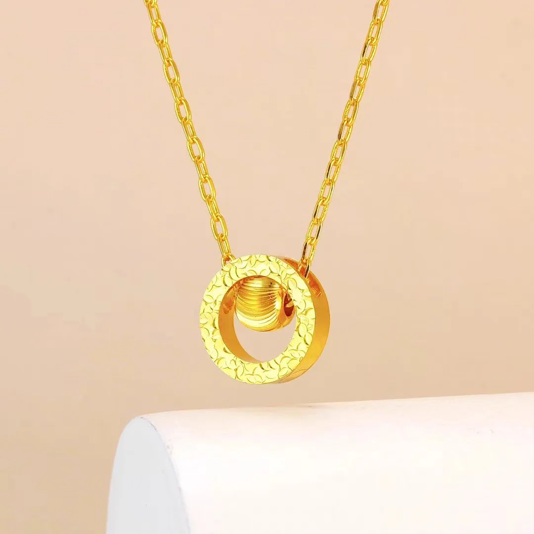 

Lucky Bead Collarbone Necklace for Women, 24K Gold, AU999 | Smooth gold bead with "Fortune" engraving, delicate everyday charm.