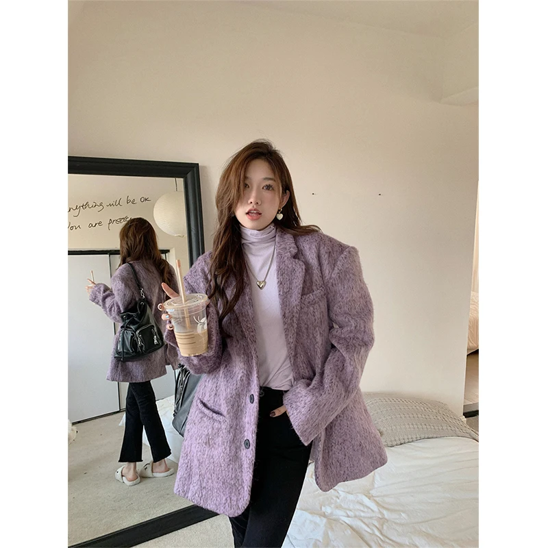 Cappotto di lana MEXZT donna blazer monopetto coreano Vintage elegante soprabito di lana Streetwear giacche oversize capispalla Casual