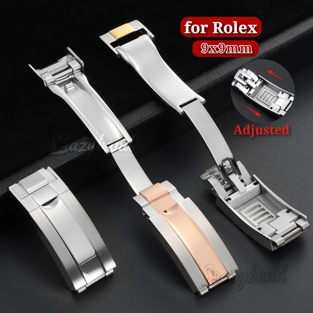 9*9mm ReplaceBuckle Stainless Steel Glide Clasp Watch Band for Rolex DAYTONA SUBMARINER GMT Yacht-Master Fine-tuning Pull Button
