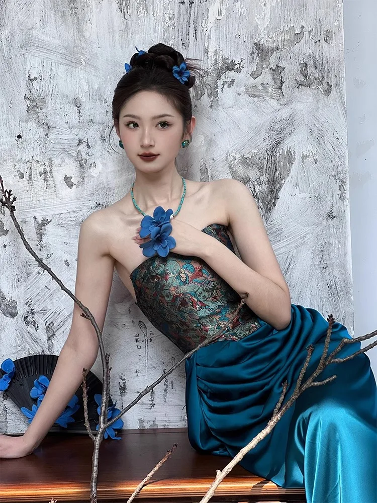 

Elegant Chinese Style Bridal Dress Luxury Minimalist Morning Robe Women's Wedding Dress Wine Offering Gown Floral Embroidery ...
