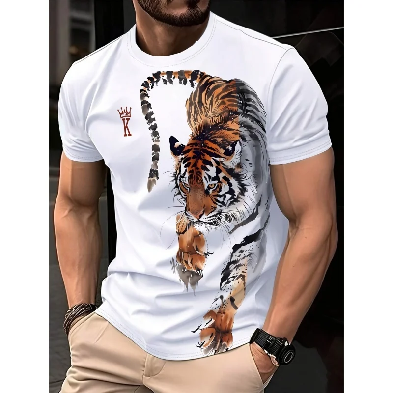 3D Printed Tiger Leopard T Shirt For Men King Animal Pattern T-Shirts Summer Fashion Casual O-Neck Tees Loose Short Sleeves