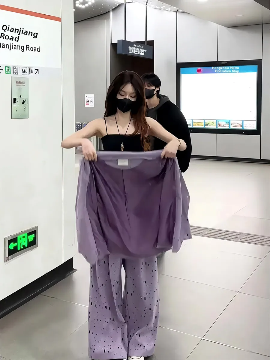 Faionable, pantalones de pierna ancha de cintura alta, traje largo para mujer, conjunto de dos piezas con Jaet de diamante calado, recién llegado de primavera