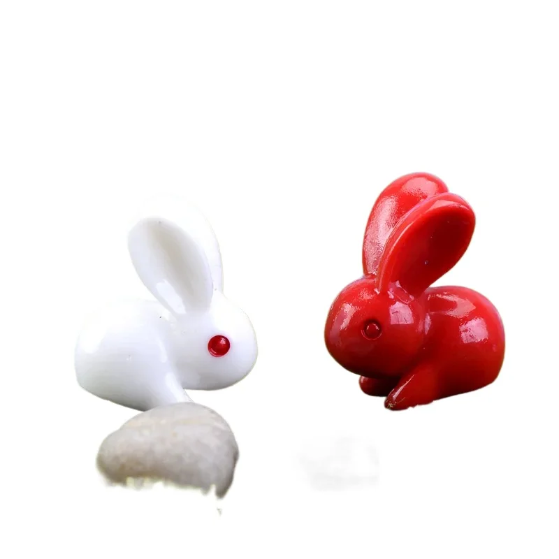 10pcs Red and White Rabbit Doll Fairy Garden Miniatures DIY Assembles Toys Figurines Moss Micro-landscape Kids Gifts Home Decor