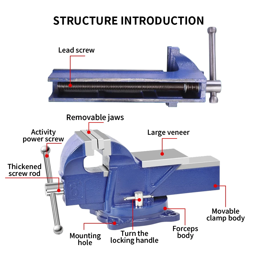 Heavy Duty Bench Vise Household Small Vice Workbench 360 Degree Rotation Flat-Nose Pliers 3 4 5 6 8 10 Inch