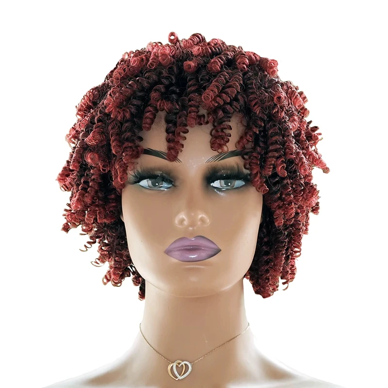 Short Curly Afro Wigs With Bangs For Women Kinky Curly Synthetic Wigs For Black Women Cheap Wigs On Sale Perfect for daily use