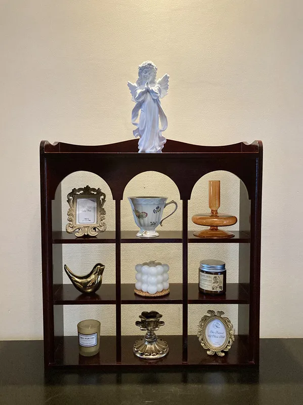

Retro Rubber Wood Coffee Cup Holder Figure Display Stand Blind Box Desktop Storage Box Court Wall Hanging Duobao