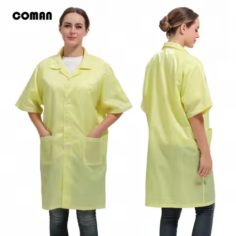 Summer anti-static clothing grid anti-static coat flip collar dust-free work clothes breathable dust-proof protective clothing