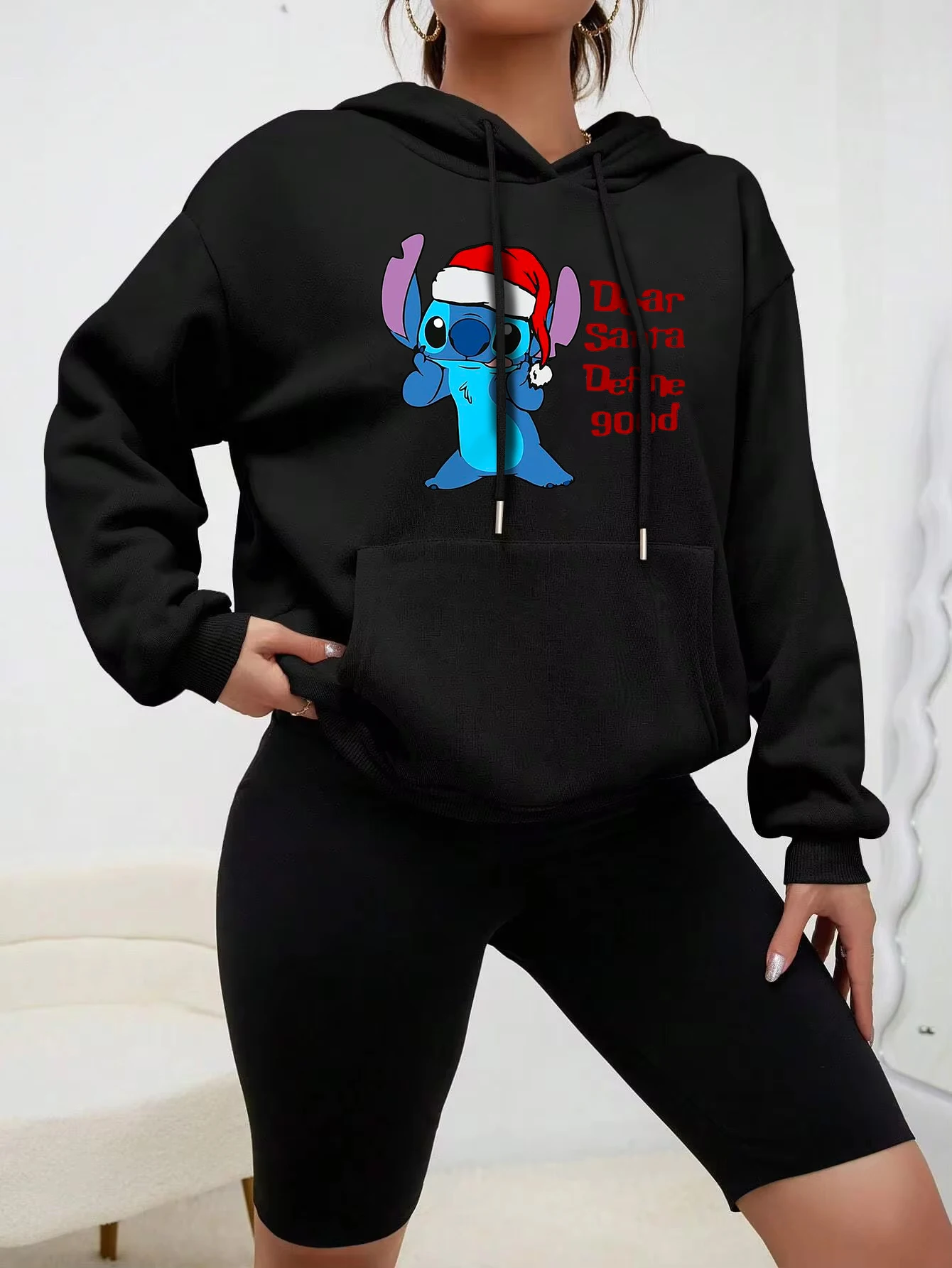 Woman y2k clothes cute Hoodie Fashion Stitch Angel Monster Letter Cartoon Sweatshirt Pullover Cute New outdoor sweatshirt 2024