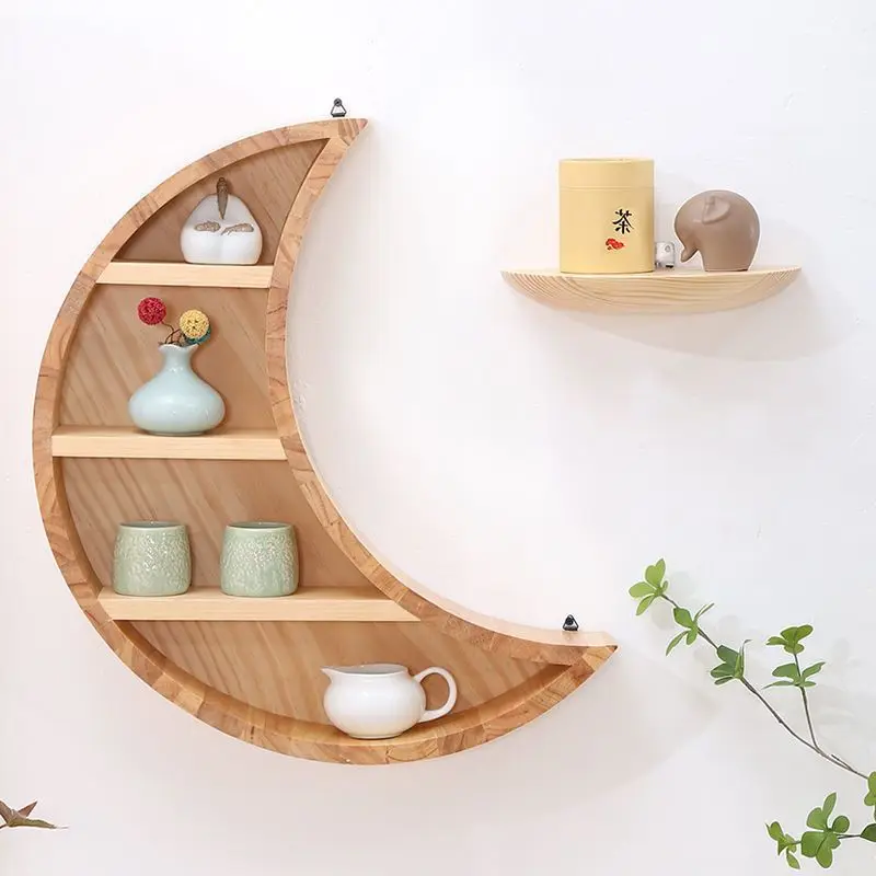 Solid wood new Chinese tea rack wall-mounted Duobao Pavilion wall rack wall-mounted teapot display rack small