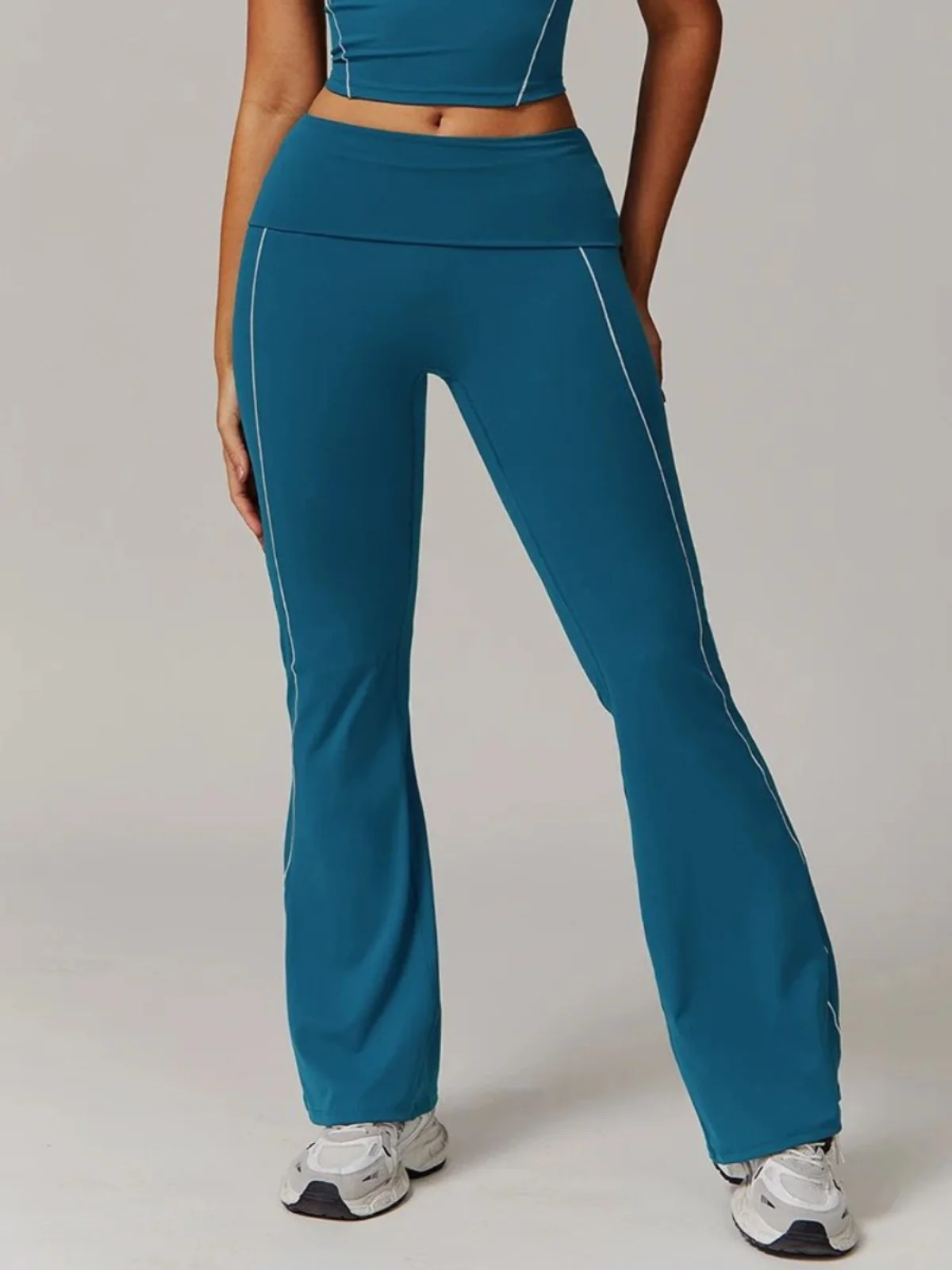 

High Waist Micro Flared Pants Street Sle Simple Design Contrast Color Navel Baring Flare Pants Women's Casual Trousers