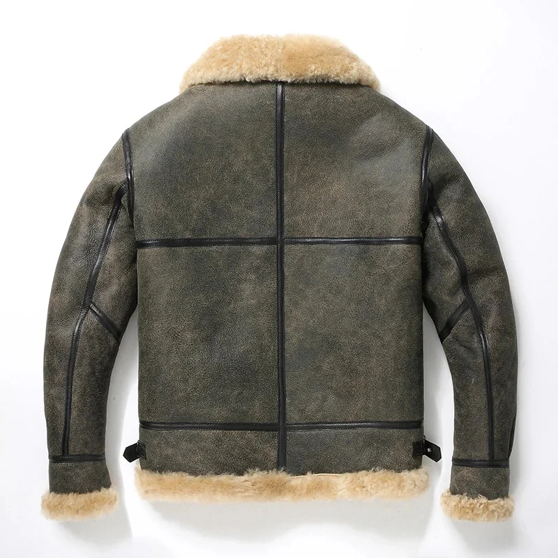 100% Natural Sheepskin Leather Jacket Winter Coat Real Fur Warm Explosive Style Sherpa Men's Large Motorcycle Fashion