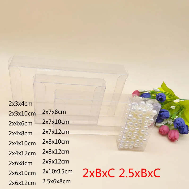 50pcs 2xBxC 2.5xBxC Transparent Christmas Gift Box Clear PVC Plastic Boxes for Candy Wedding Jewelry Packaging Storage Box 2Side