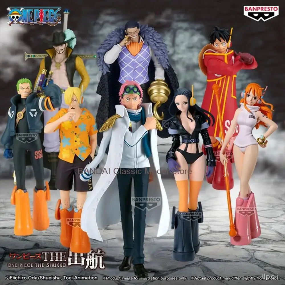 Figura de Anime Original de BANDAI BANPRESTO, The Departure, ONE PIECE, Coby, Nico Robin, Roronoa Zoro, para Niños, con Cajas de Espuma