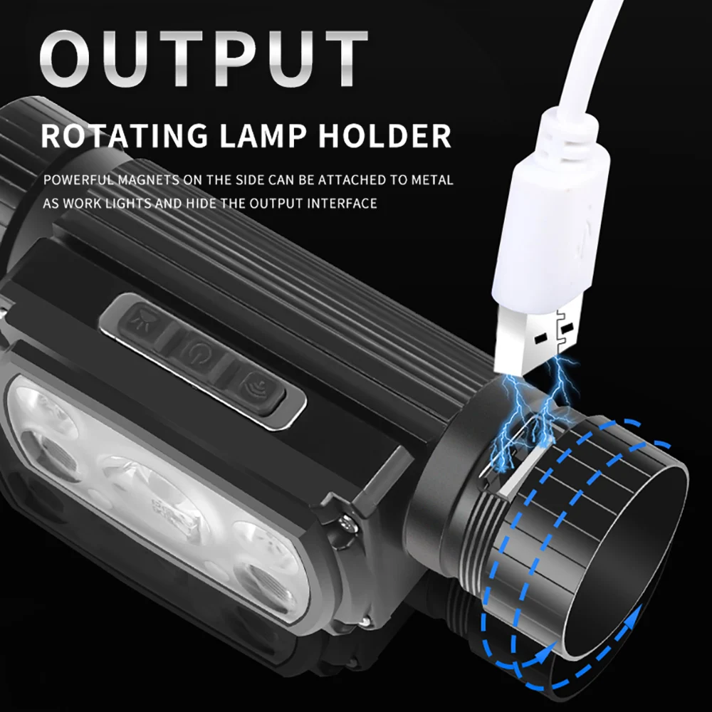 BORUiT 슈퍼 브라이트 LED 센서 헤드램프, 18650/21700 배터리, C 타입 충전식 헤드라이트, 낚시 작업 토치, 캠핑 랜턴