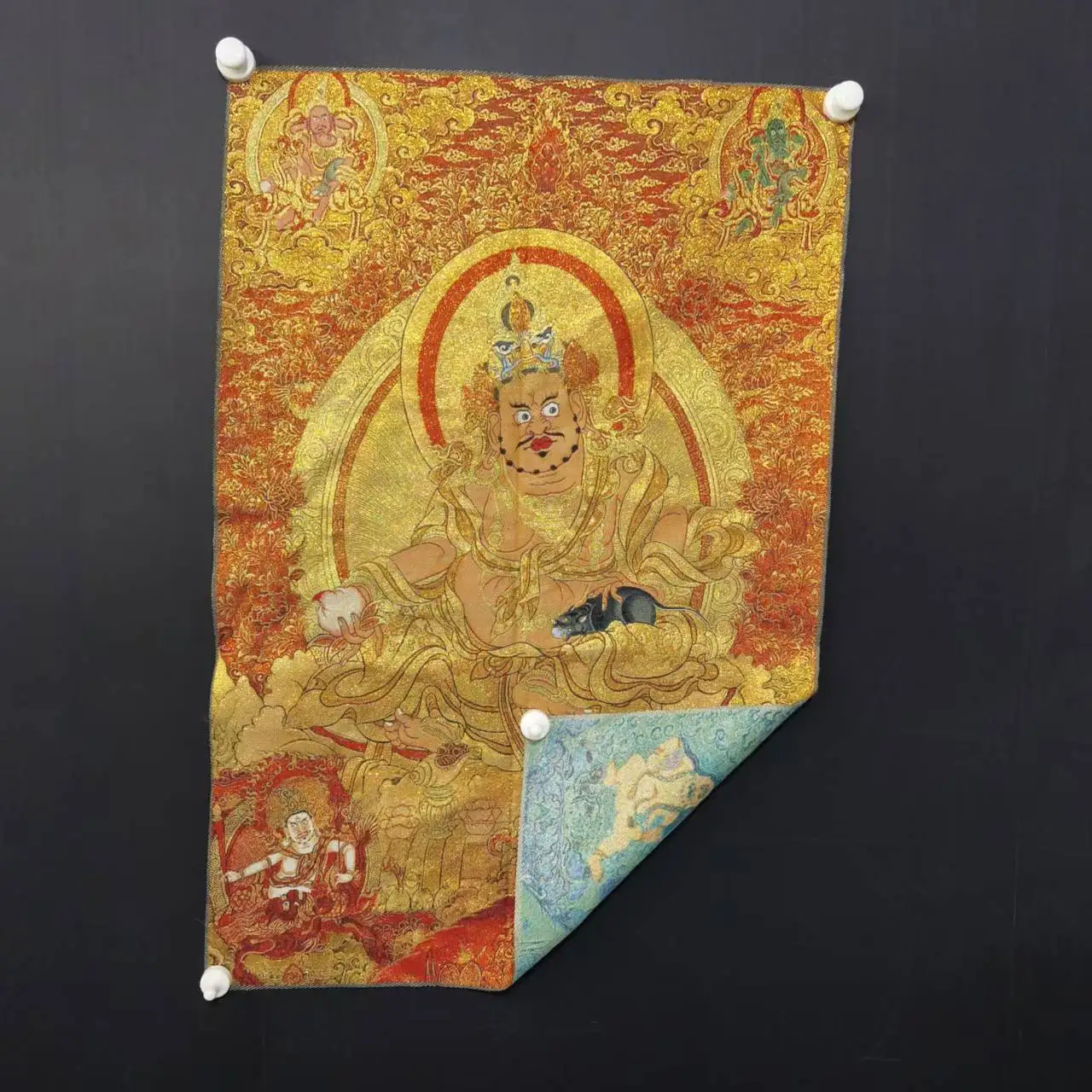 35 "Thangka التطريز البوذية التبتية الحرير التطريز الأصفر جامبالا يجلس بوذا الثانغكا شاشة معلقة قاعة العبادة