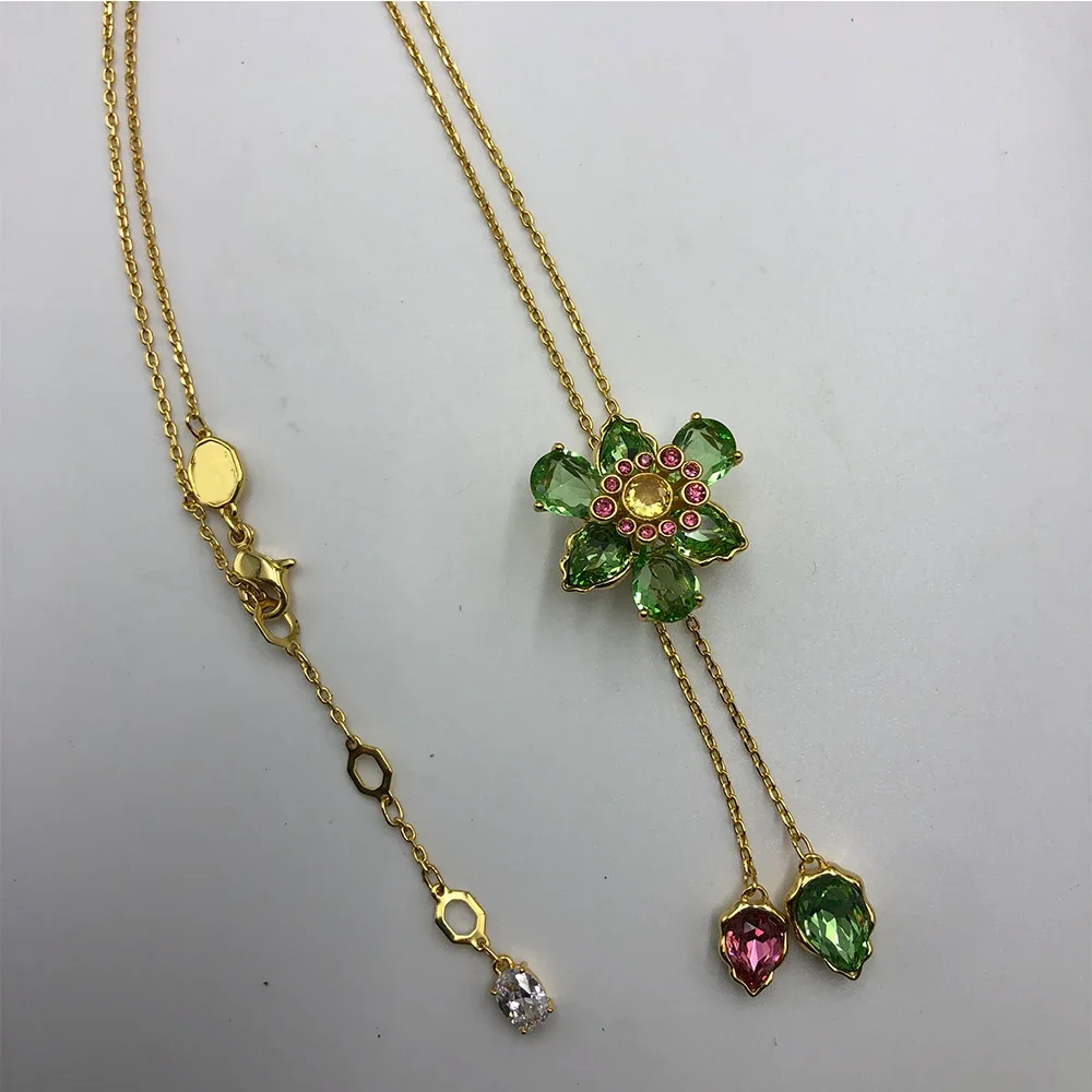 

2025 New Countryside Y-shaped Gold Plated Flower Necklace Mixed Cutting Fashionable High Quality Women's Jewelry Gift