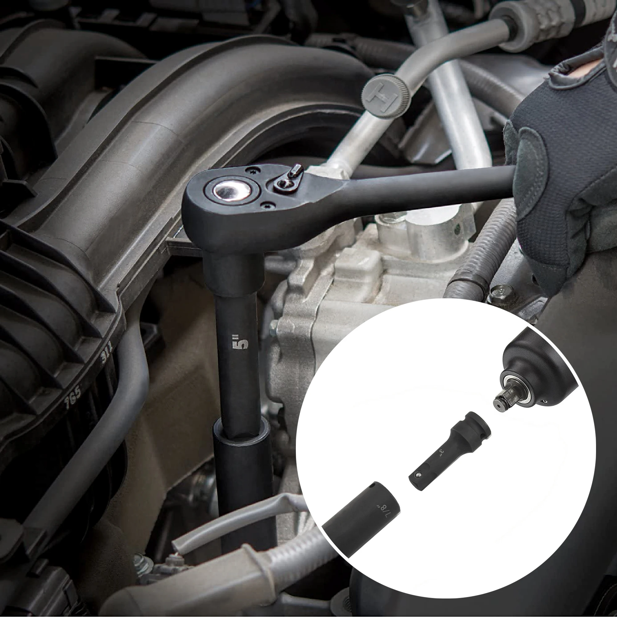 35pcs 1/2" Drive Impact Socket Set, Cr-V Steel SAE and Metric Deep Socket, Includes 72 Teeth Ratchet Handle and Extension Bar