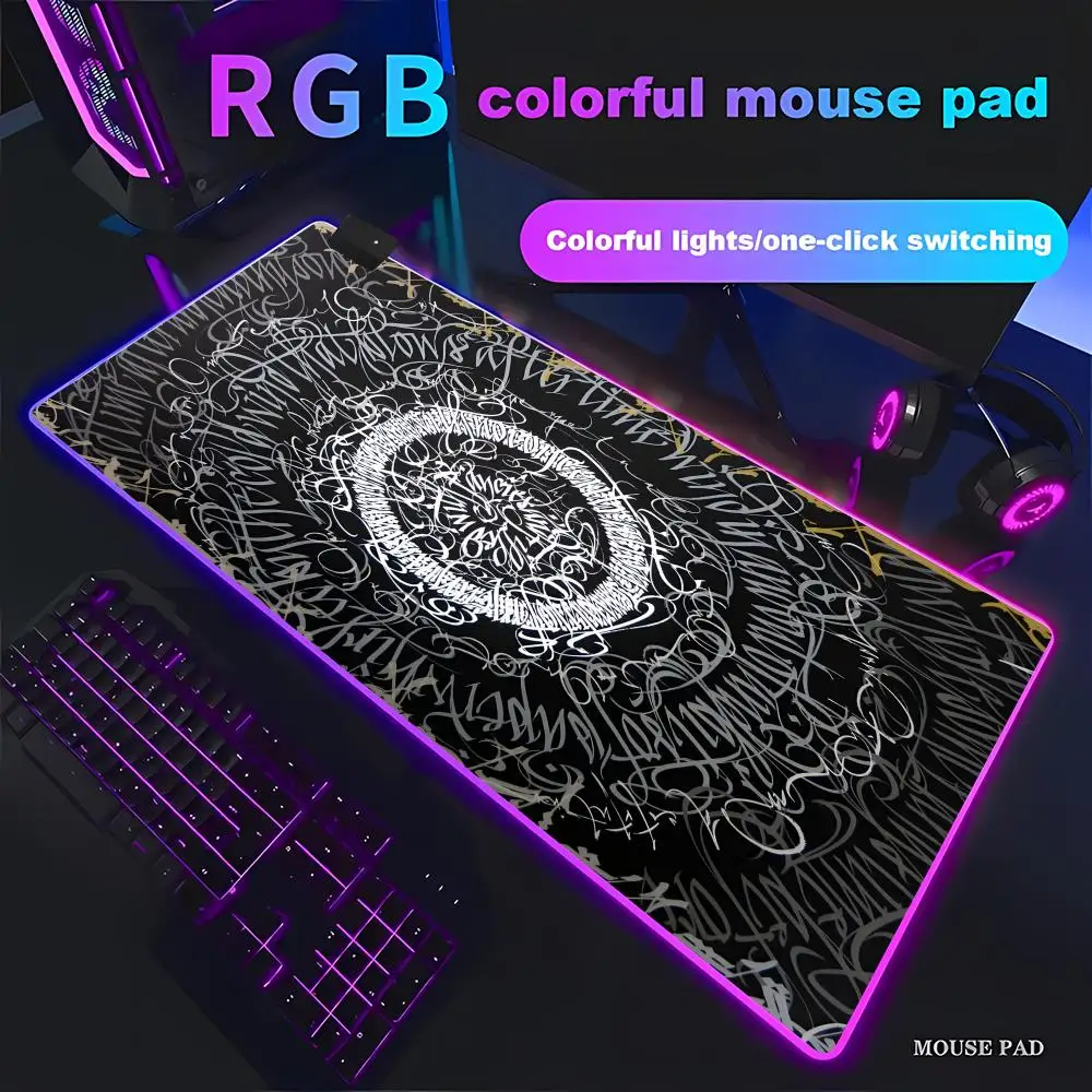 

RGB Calligraphy graffiti Mouse Pad Gamer Mouse Pads Laptop Keyboard Mousemat Large HYBXAXC Gaming Non-slip PC Office Desk Mats