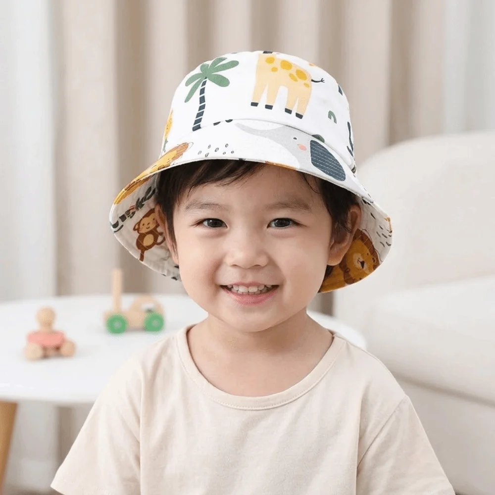 

New Cartoon Design Baby Sun Bonnet Breathable UV Protection Bucket Fisherman Hat Adjustable Lightweight Panama Hat Beach