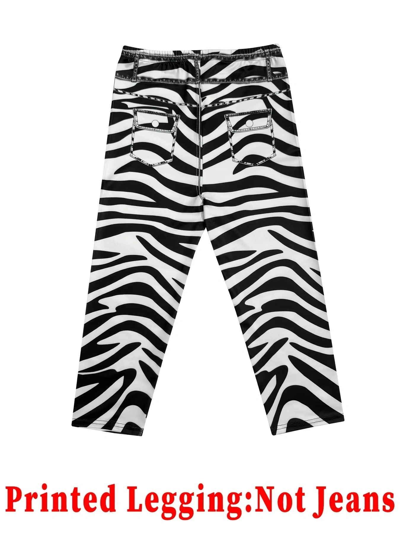 Damen Zebra-Print Faux-Denim Capri-Leggings mit Hoher Taille, Zerrissen, Eng Anliegend, Nicht aus Denim, Fake-Jeans, Lässige Cropped-Hose – Detail 5