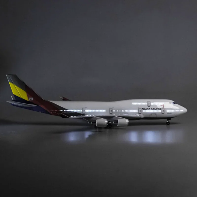 アシアナ-LEDライト付き飛行機モデルb747,1:160スケール,樹脂製ダイキャスト玩具,ファン用コレクション,装飾,49cm,新品