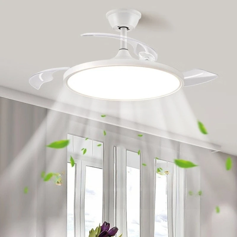 New Ultra-thin Chandelier Fan LED Invisible Ceiling Fan with Light 3 Folding Blades Pendant Light Kitchen Living Room Office