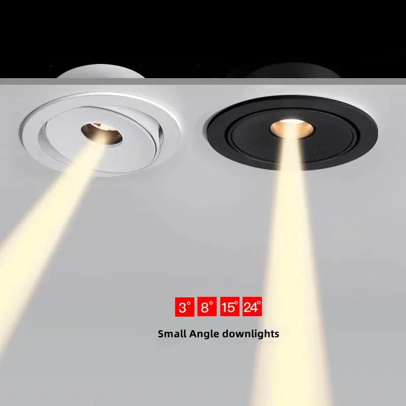 Led Spotlights Ultra Thin Small Beam Angle Spot Light Cut-out 75mm Embedded 3°8°15° Ceiling Foco for Home Picture Art Museum