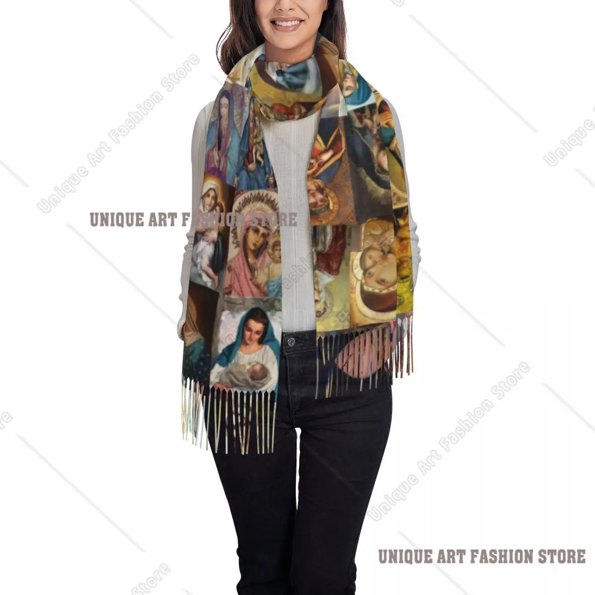 مخصص الإناث كبيرة مريم العذراء الأوشحة النساء الشتاء سميكة الدافئة شرابة شال يلتف وشاح المسيحية الكاثوليكية #3