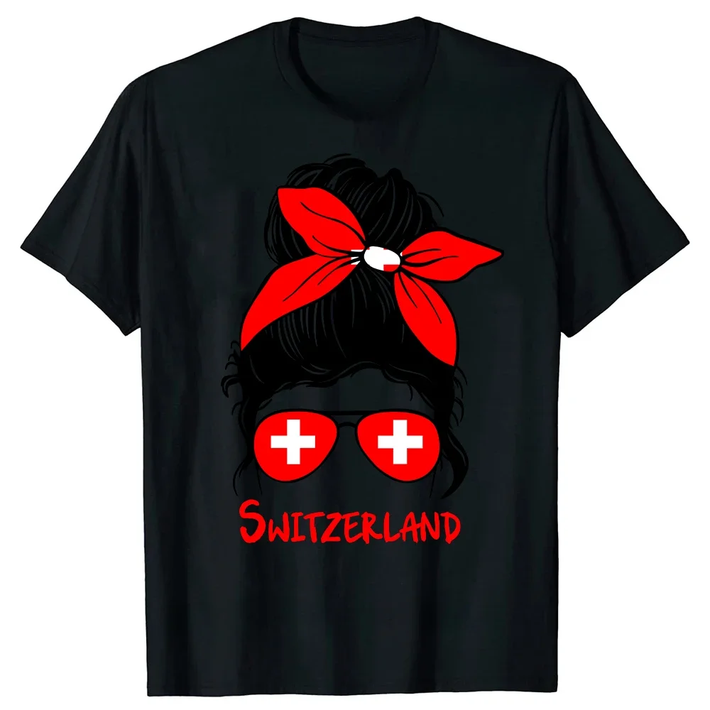 Funny Swiss Switzerland Girl Flag T Shirts Tee Tops Round Neck Short-Sleeve Fashion Tshirt Clothing Casual Basic T-shirts manga