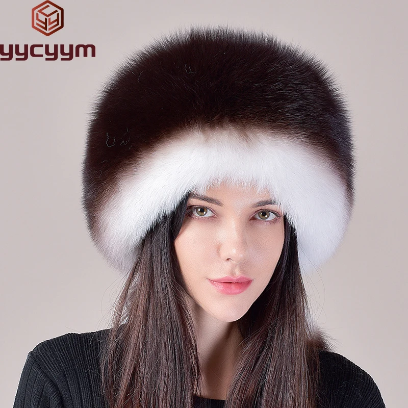 

2024 Hot Sale Winter Women Fox Fur Hat Fluffy Soviet Female Outdoor Warm Cap Snow Fur Hats 5 tails Real Fox Fur Cold Bomber Hats