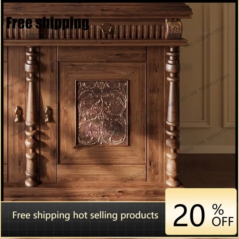 Factory DirectFrench solid wood carving flower dining side cabinet retro old decoration home shoe cabinet
