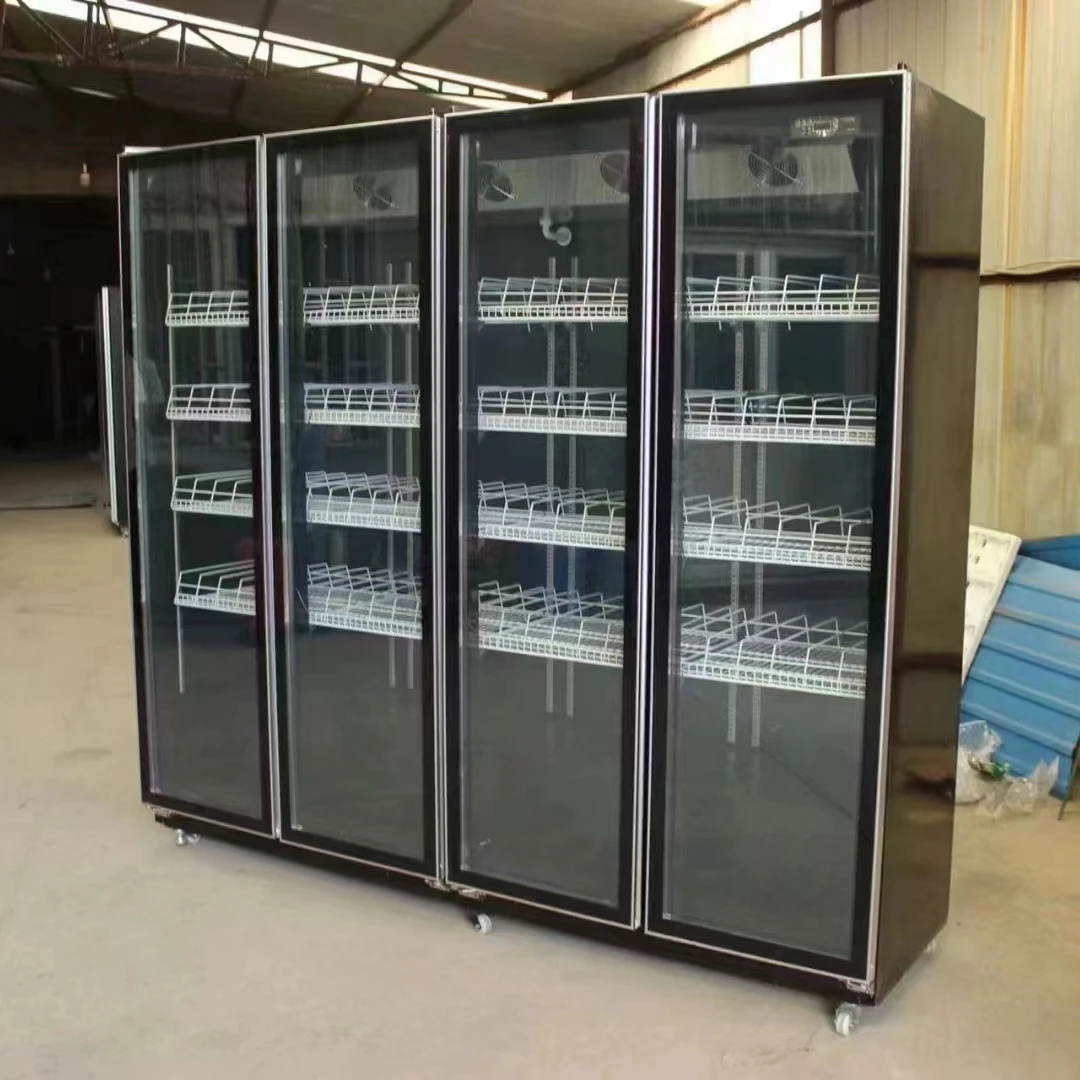 

4 Doors Commercial Cooler Upright Cold Drinks Cabinet Supermarket Grocery Store Beverage Bottle Cooler Glass Door Fridge