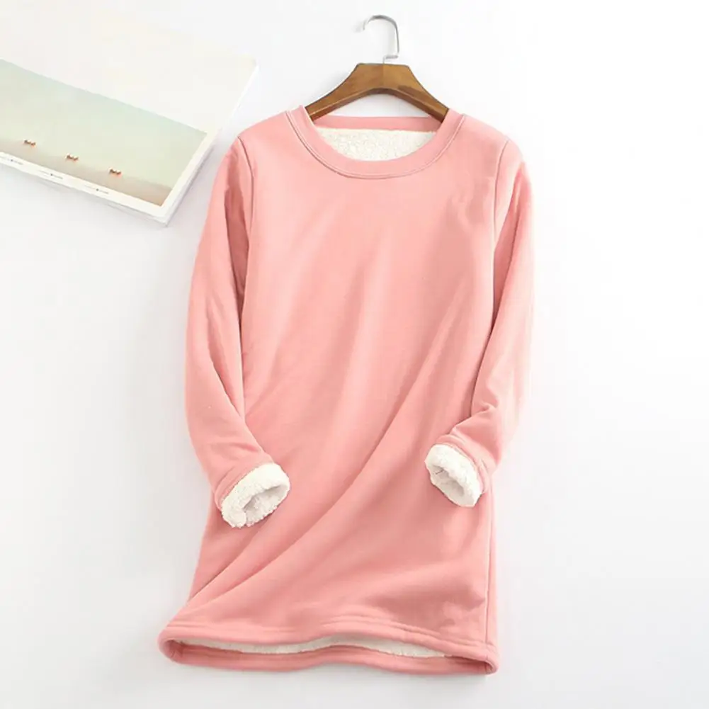 Female  Casual Midi-Length Crew Neck Blouse Streetwear Pullover Thicken   for Gathering