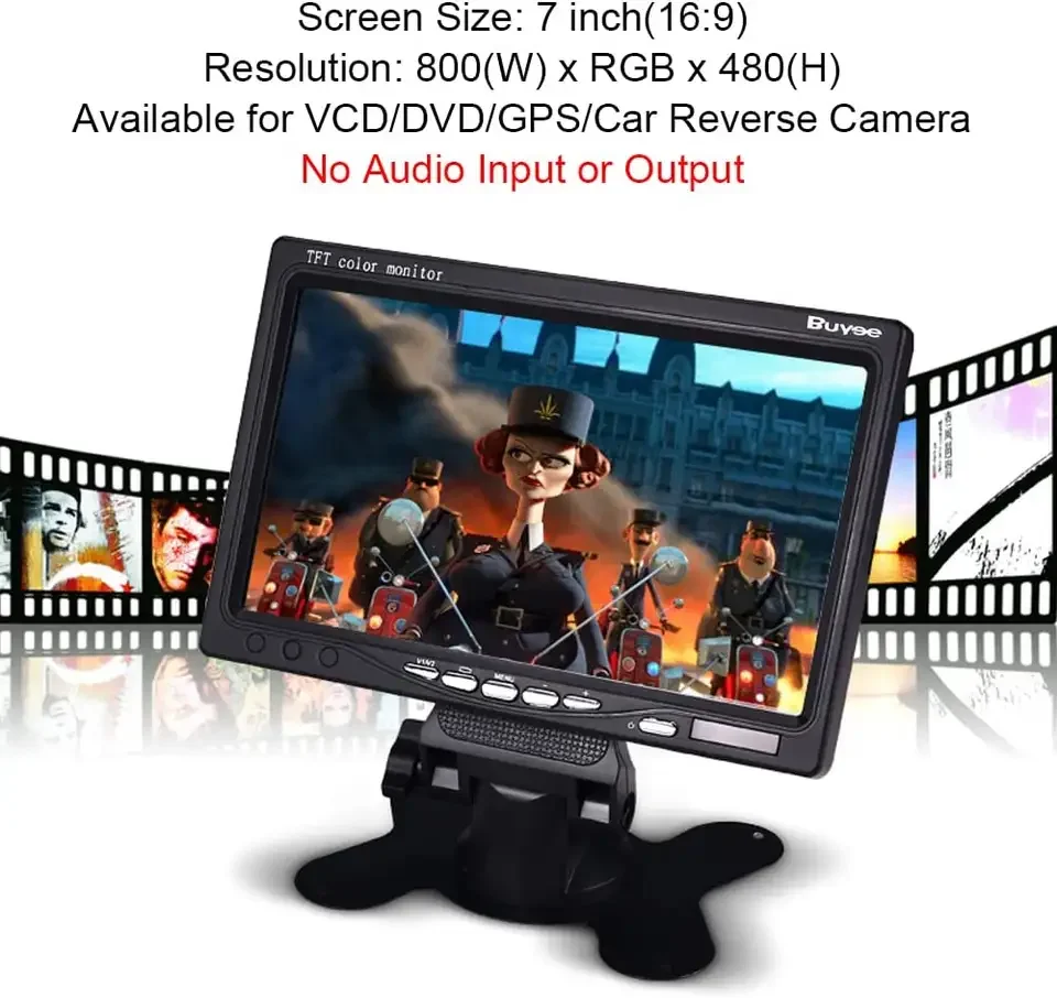 Generic Car Monitor DC and AV Connector 12V 24V LCD Video Truck Bus Rearview Backup Reverse Parking Display 7 Inch Car Monitor