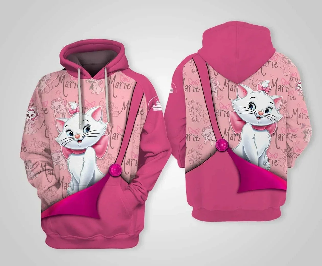 Disney-capuz rosa da Mary Cat masculina e feminina, moletom casual, blusa infantil, moda Y2K, Disney 3D