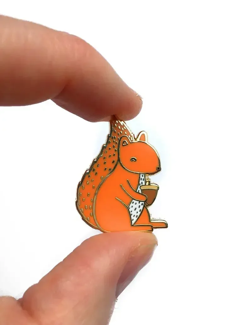 Red Squirrel   Enamel Pin Cute Animal , Gold Plated , Woodland Animal, Orange Pins, Lapel Pin Badge, Small Gif