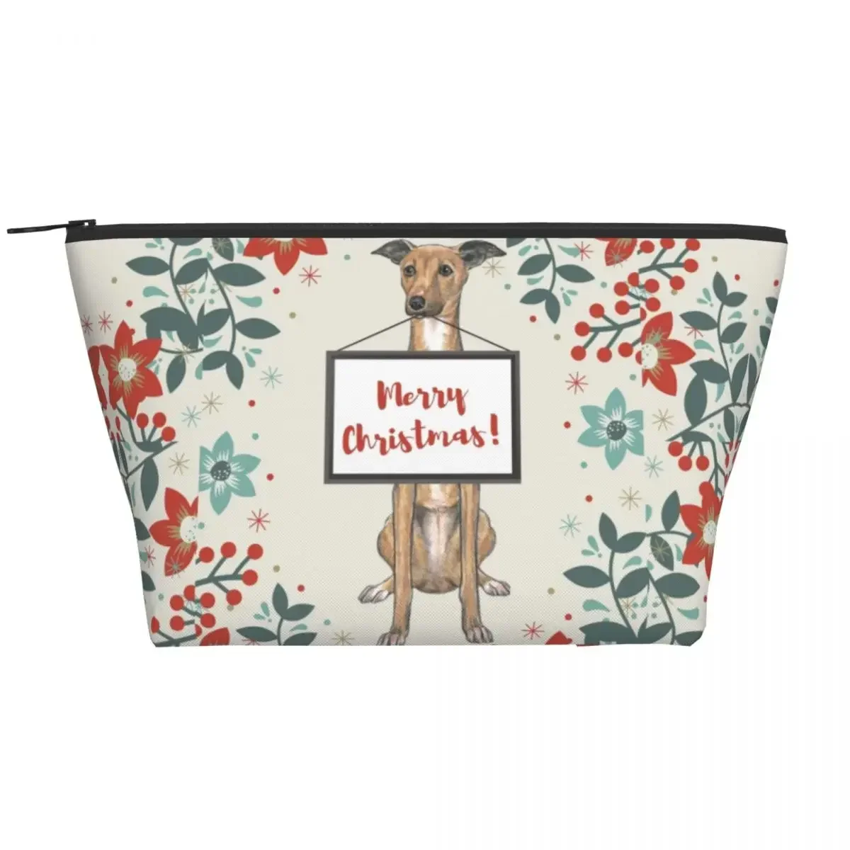 

Christmas Greyhound Dog Makeup Bag for Women Travel Cosmetic Organizer Fashion Whippet Sighthound Storage Toiletry Bags