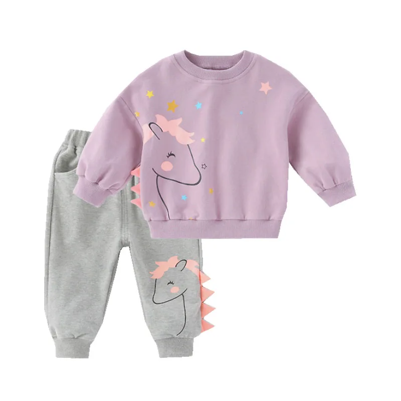 

Clothing Set Boy Girls spring autumn Sweet Cartoon Printing Casual Round Neck Cotton Pullover+ Pants 0-4 Y Fashion Kids Garments