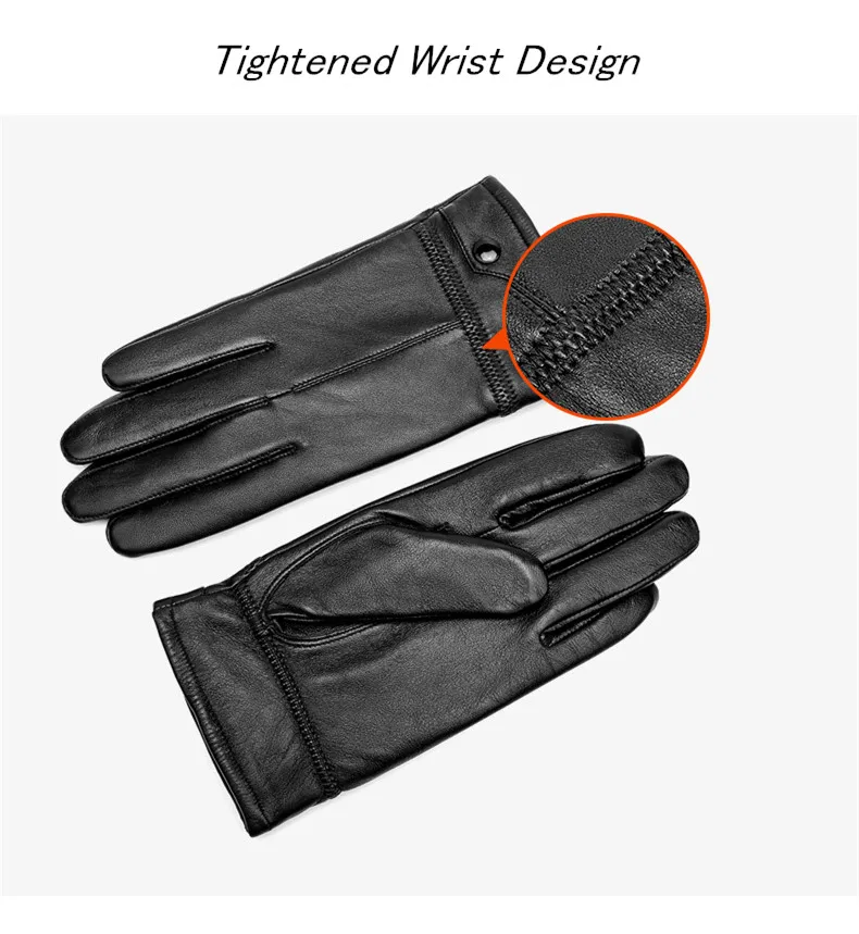 Winter Gloves for Men Sheepskin Leather Touch Screen Men's Gloves High Quality Warm Full Finger Men Mittens Driving Riding