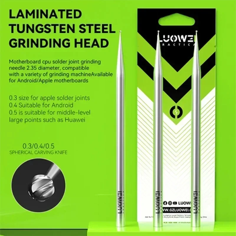LUOWEI 0.3/0.4/0.5mm Testa di coltello da intaglio sferica per IP Android Huawei Scheda madre CPU Testa di lucidatura per riparazione giunti di saldatura