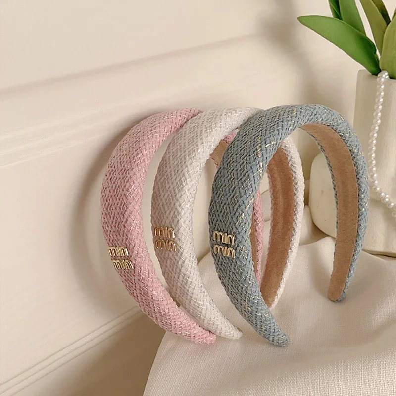 

French Sweet Woven Headband for Women Elegant Knit Hair Accessories Pink Headbands Sweet Girl Wide Edge Hair Bands