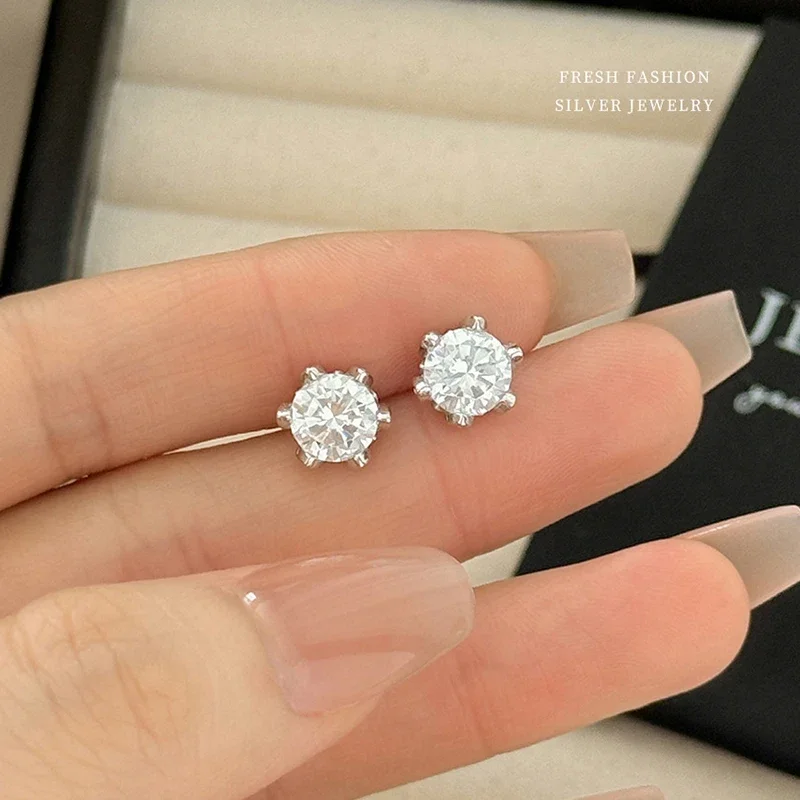 S999 Sterling Silver Needle Trendy Colorful Zircon Stud Earrings for Charm Women Exquisite Fashion Jewelry Daily Accessories