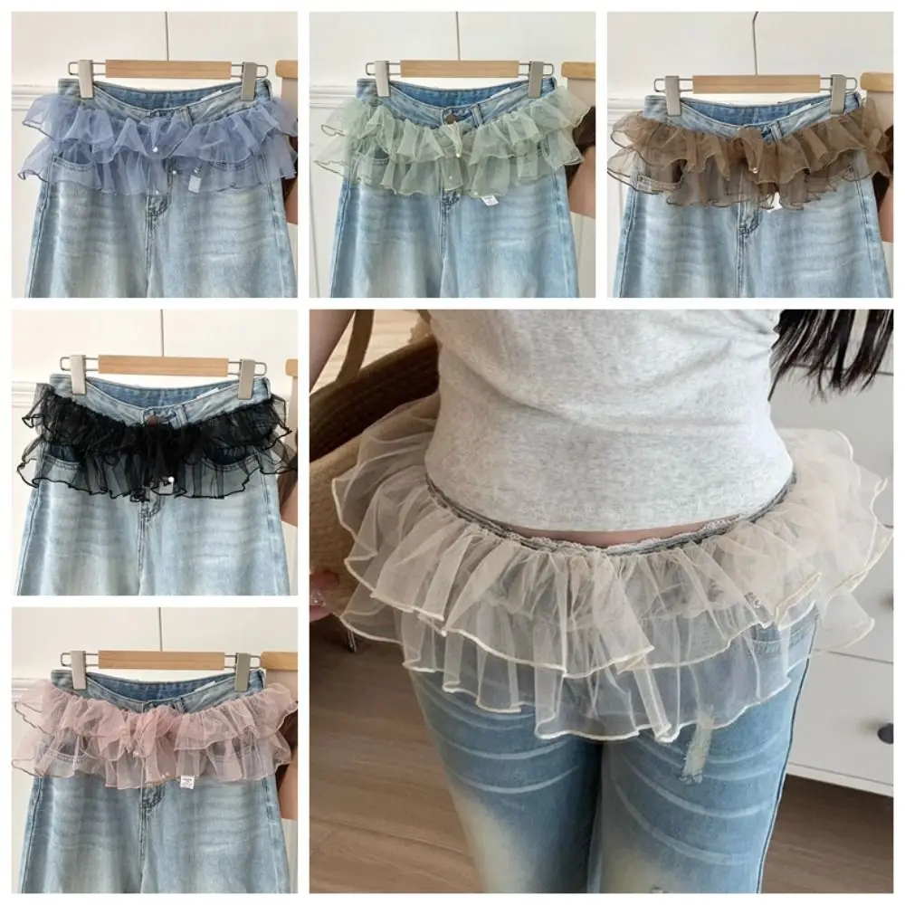 Sweet Balletcore Mesh Mini Skirts Y2k Short Ruffle Skirts Harajuku Solid Color Butt Curtain Girl
