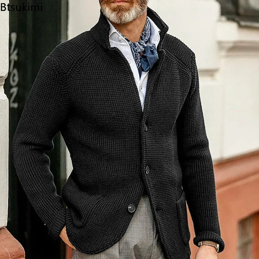 Suéter grueso y cálido para hombre, Chaqueta de punto con cuello levantado, de manga larga, informal, a la moda, para Otoño e Invierno