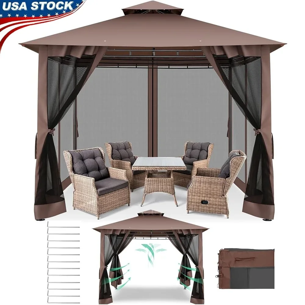 

Сверхмощная беседка с двойной крышей, металлический каркас, уличная палатка с морозостойкой сеткой, водонепроницаемая, солнцезащитная, семейная встреча