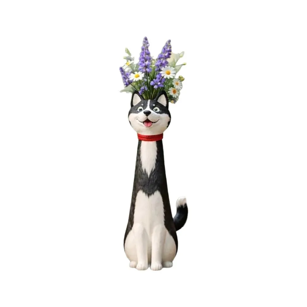 

Desk Sculpture Cartoon Dog Flower Vase Resin Quirky Design Animal Flower Holder Funny Handmade Dog Shaped Vase Home Decor